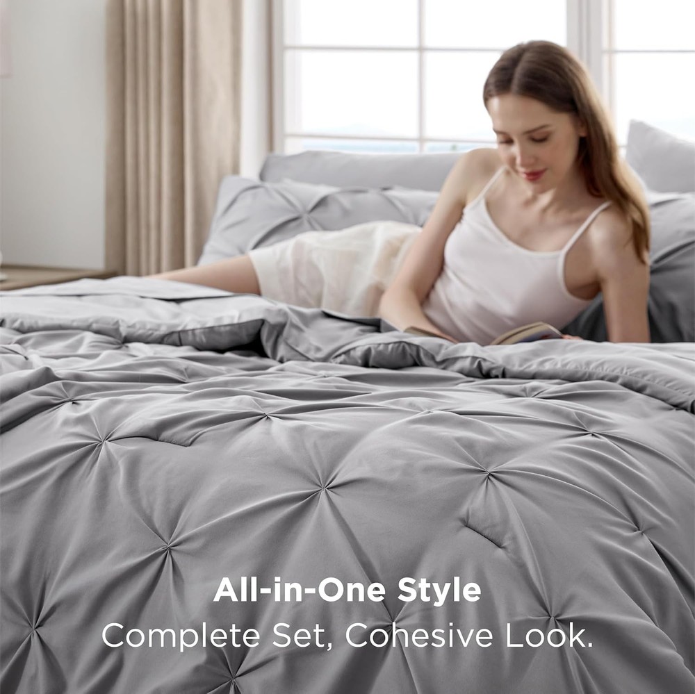 Bedsure Full Comforter Set Grey - Bed in a Bag Size 7 Full, 01 -