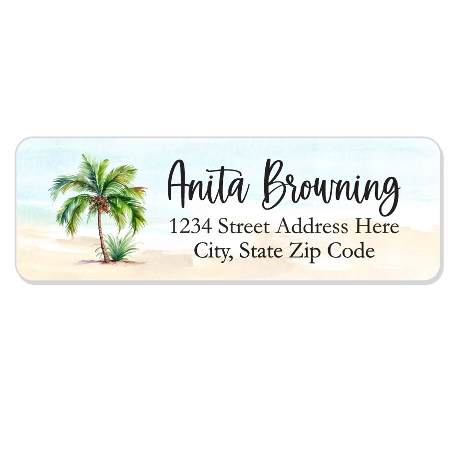 60 Return Address Labels Personalized Printed 3/4" x 2 1/4" Beach Scene