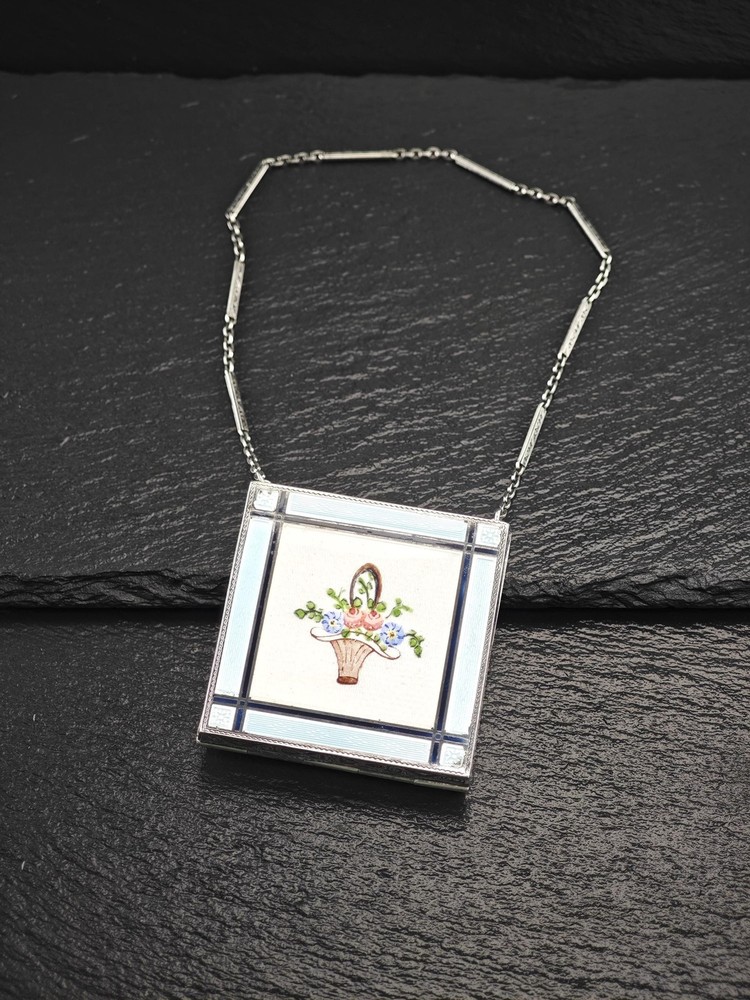 Antique Enamel Vanity Sterling Silver Compact