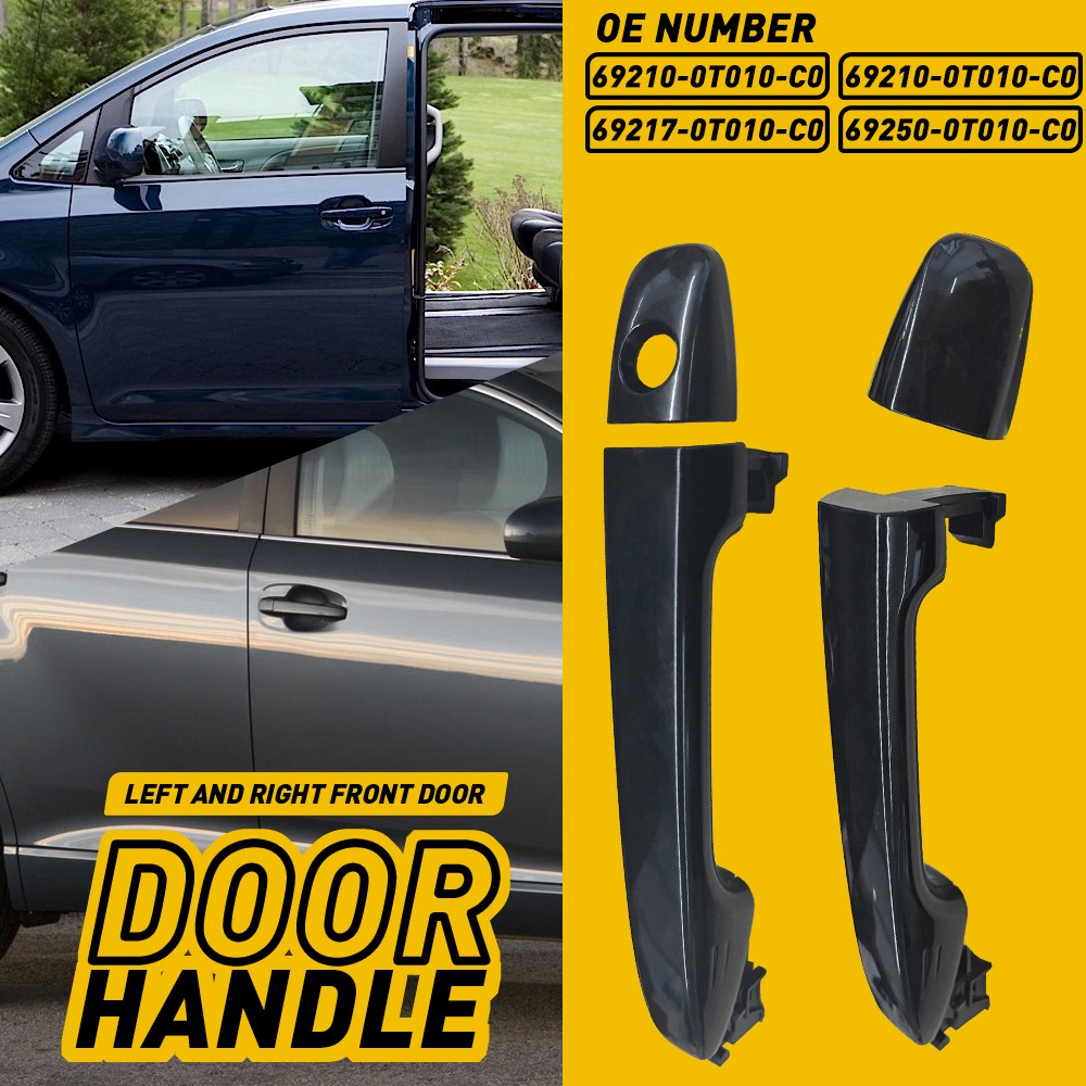 Door Handle Set For 2011-2016 Sienna 09-12 Venza Front Outer Primed Black 2Pc
