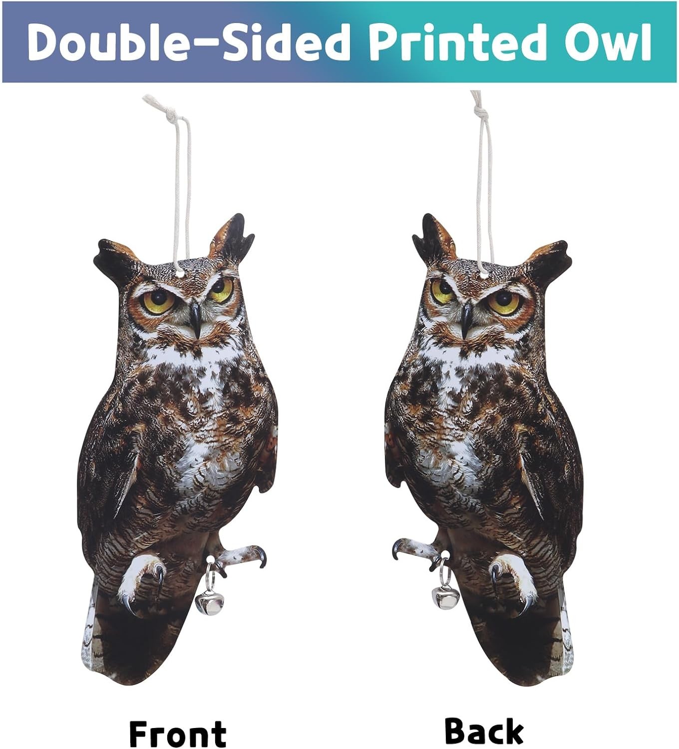 Bird Scarer, 4Pack Fake Owl Hanging to Keep Birds Away Mighty Hawks 4pcs