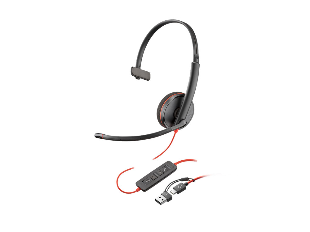 Poly Blackwire 3220 Stereo USB-C Headset +USB-C/A Adapter