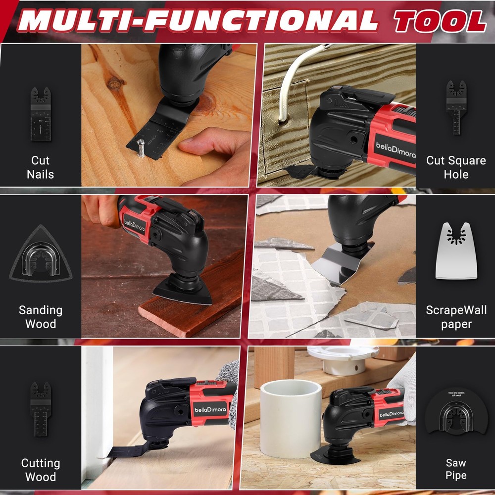 Cordless Oscillating Multi Tool Compatible with Milwaukee 18V Red