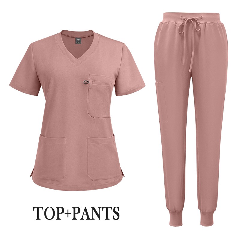 2025 Brand New Comfortable Medical Scrub Uniform Set Tops Pants V-Neck Jogger