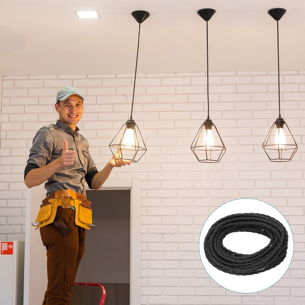 32.8Ft 18/3 Twisted Cloth Covered Wire, Black