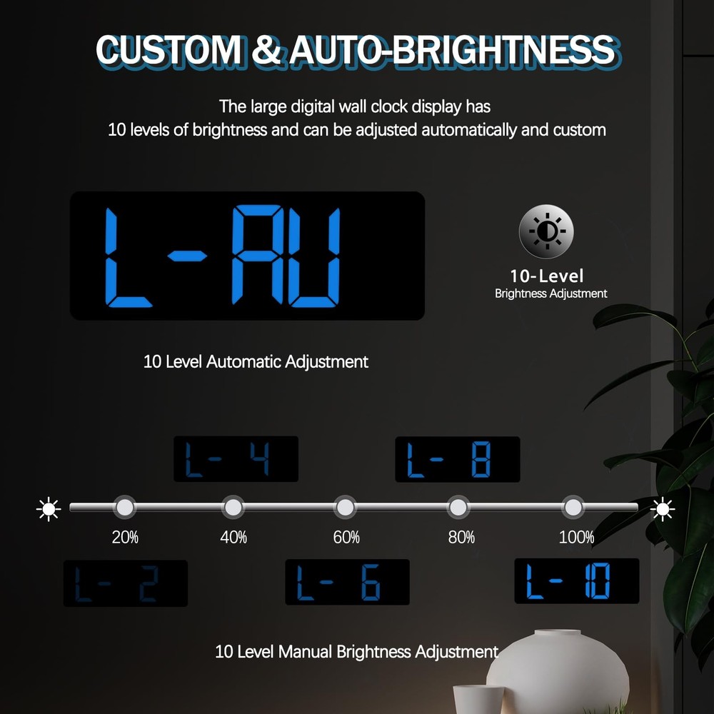 17.3" Large Digital Wall Clock, LED Digital Clock Large Display with Remote C...