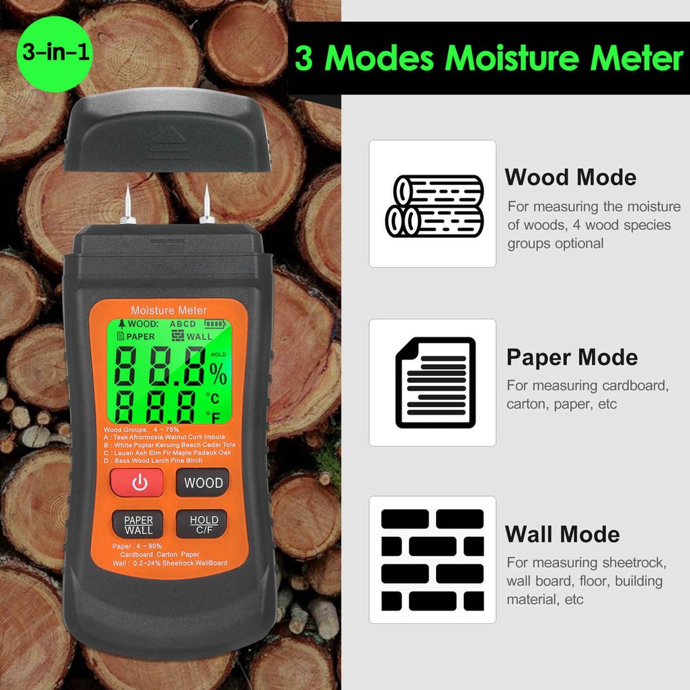 Moisture Meter for Wood Wall Paper Caravan Damp Plasterboard Testing Device