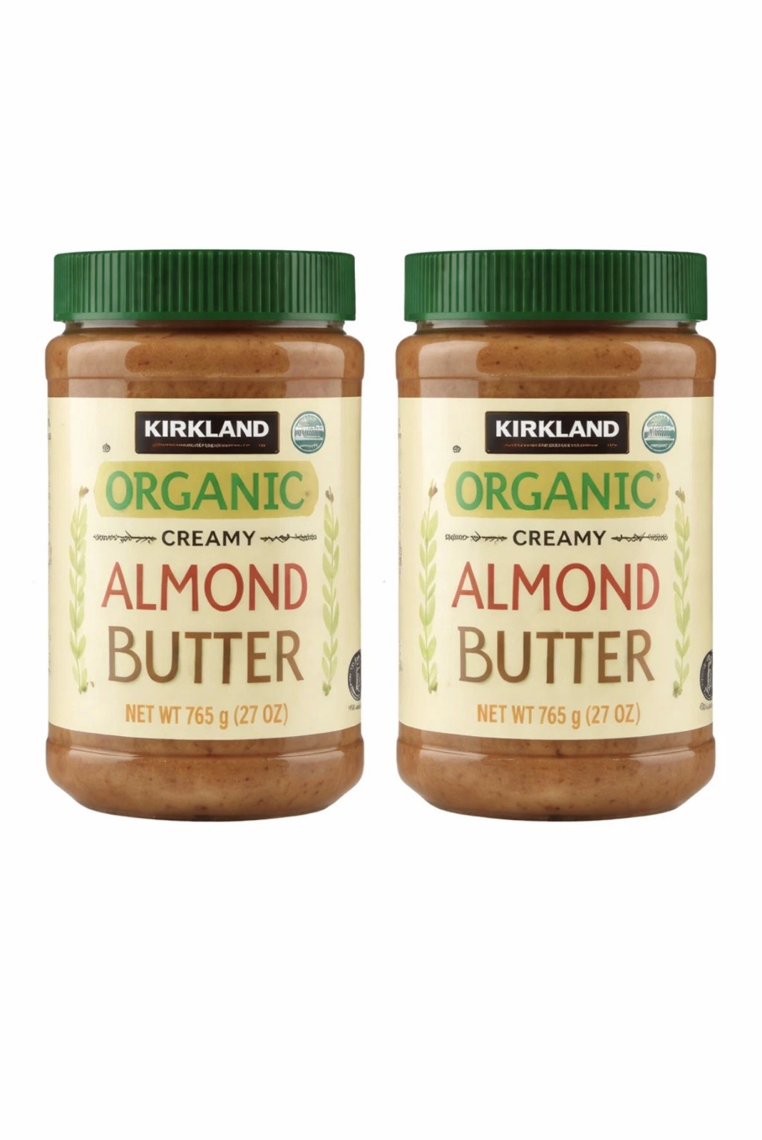 Kirkland Signature Organic Creamy Almond Butter, 27 Ounces each - 2 PACK