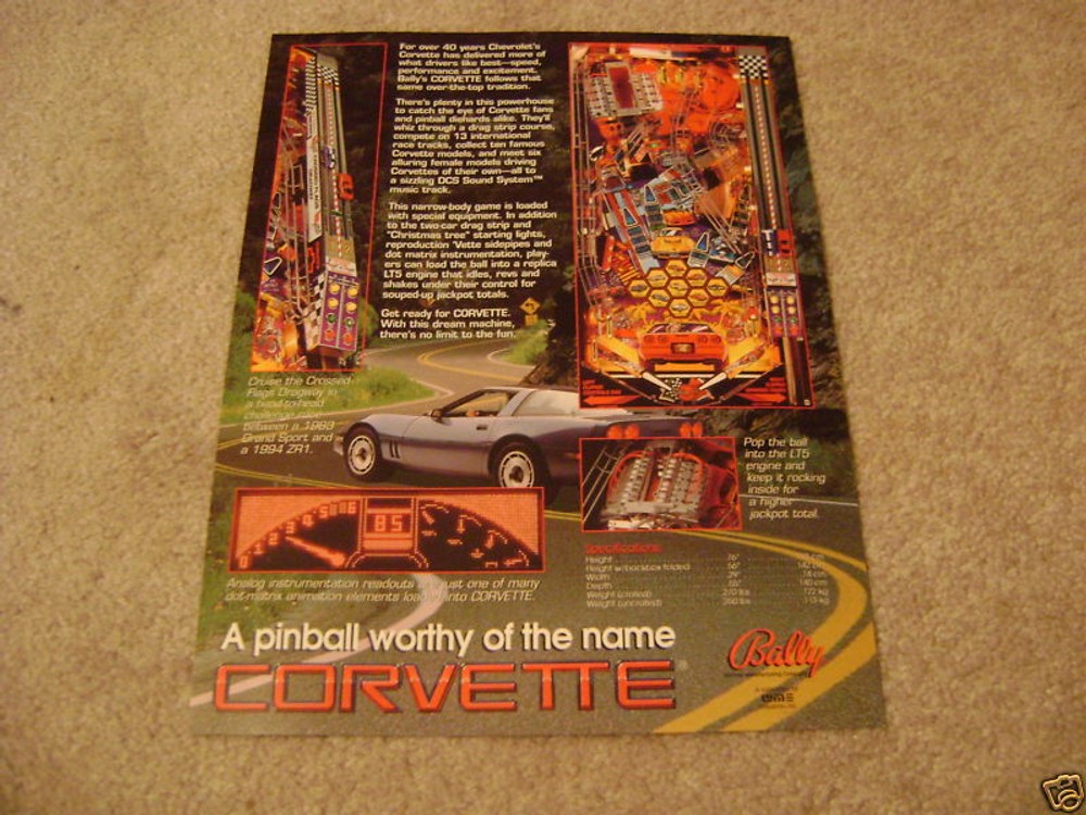 BALLY Corvette pinball flyer