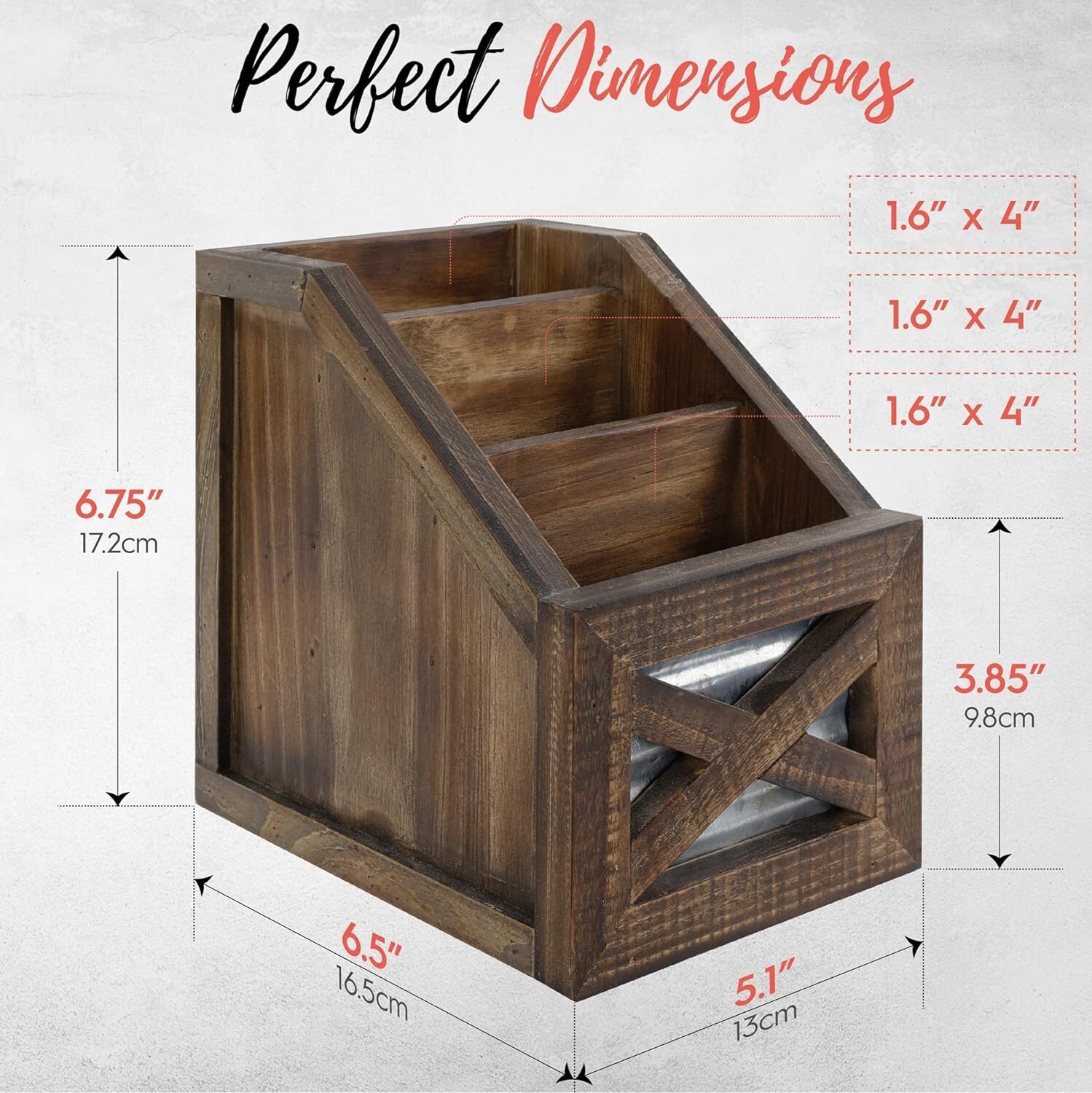 Autumn Alley Farmhouse Remote Holder Desk Organizer 3-Slot Compartment, Brown