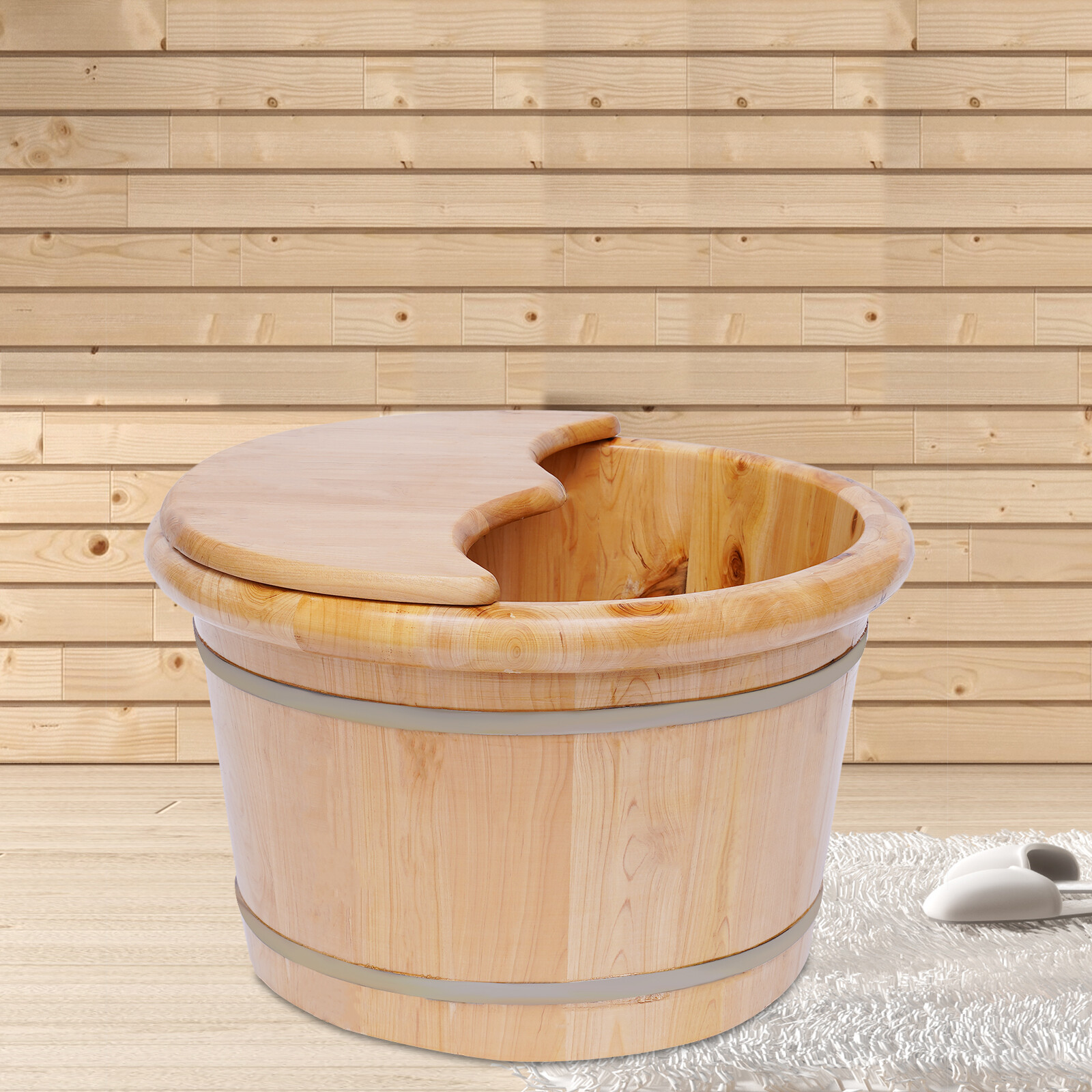 Cedar Wood Foot Basin +Massager Wooden Bucket Foot Bath Massage Plus Cover Plate