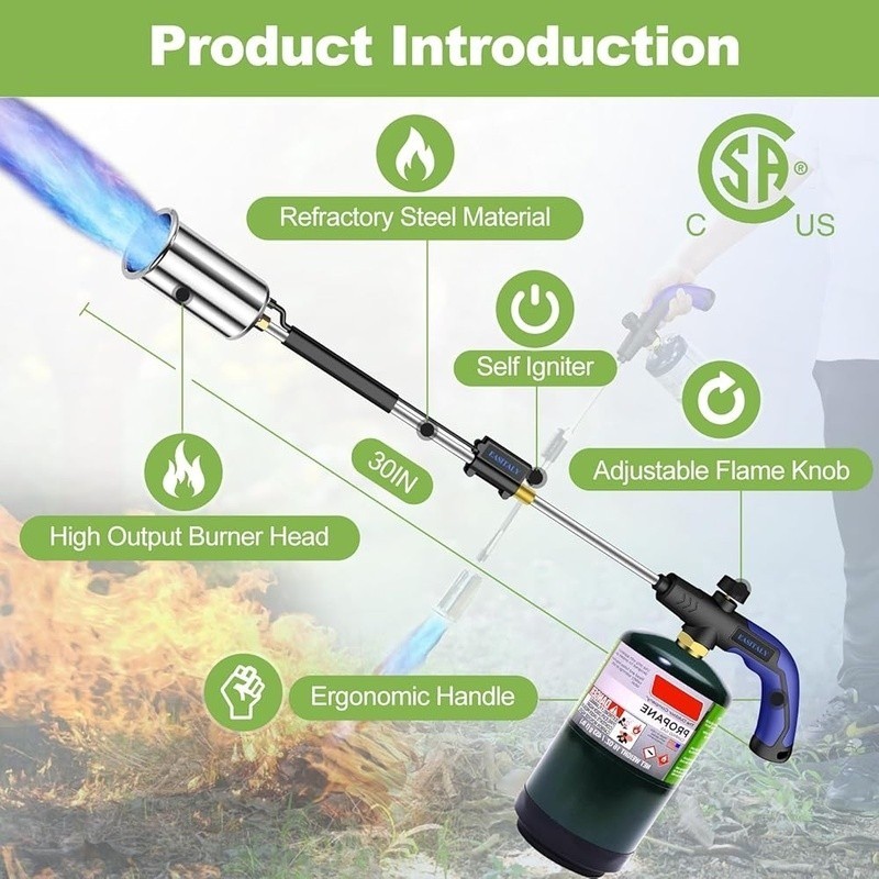 Powerful Propane Weed Torch Ergonomic Outdoor Burner Quick Ignition Control New