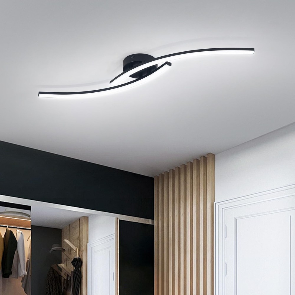 Modern LED Ceiling Light 22W Black Linear Ceiling Lights Fixture 6000K Alumin...