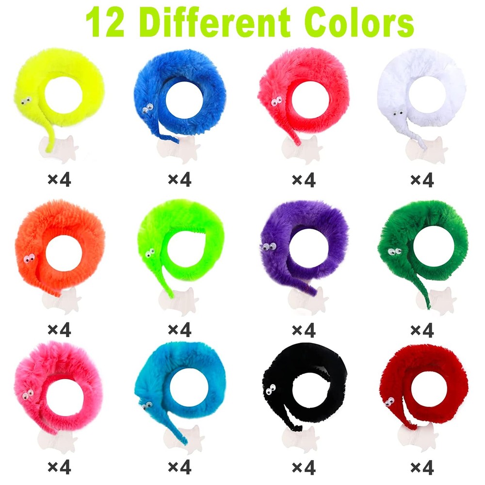 CCINEE 48 Pcs Magic Twisty Worm Wiggly Fuzzy Worms on a String Magic...