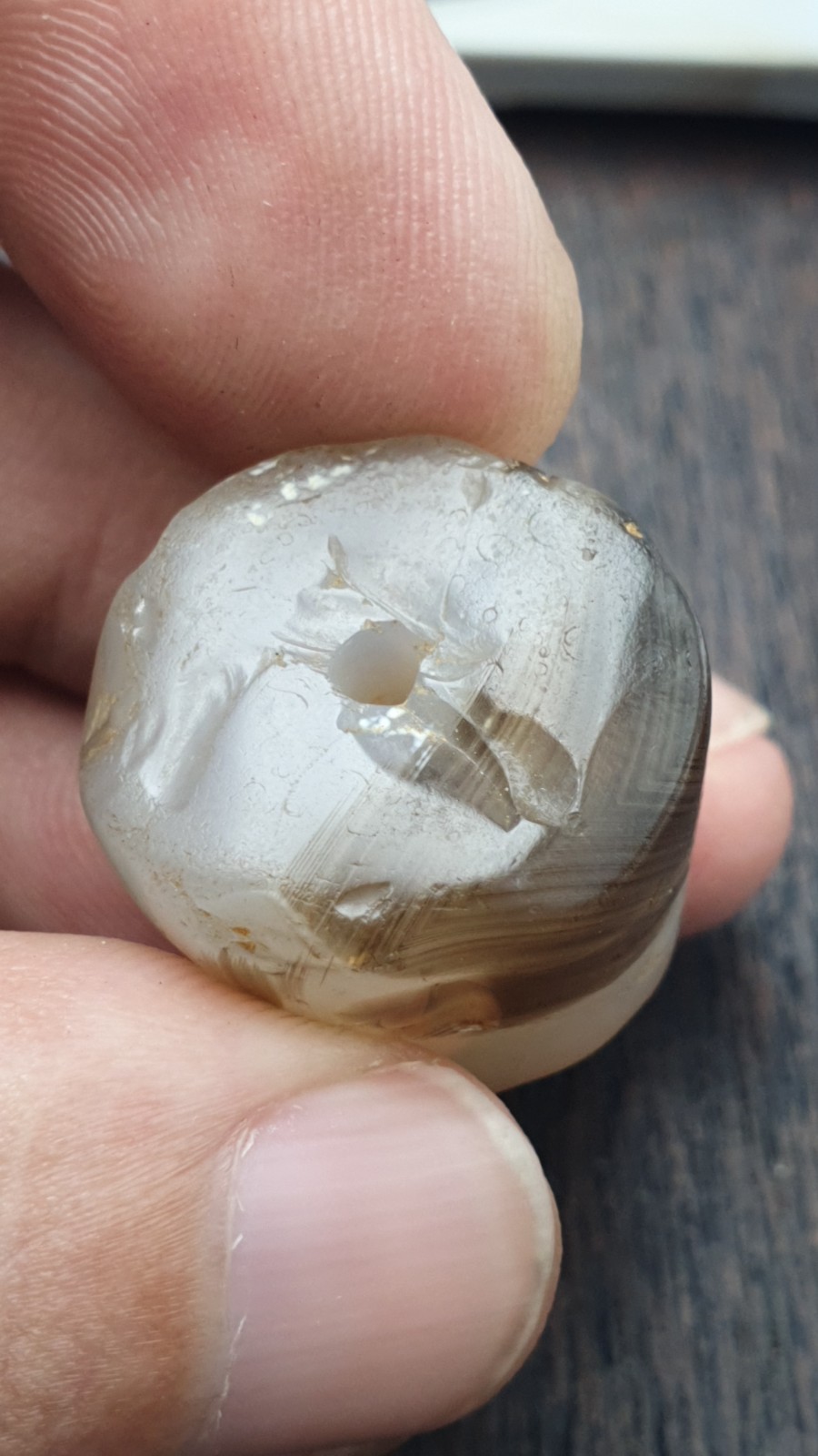 Ancient Antique Himalayan Tibetan Banded Ntural pattern Agate Bead Amulet