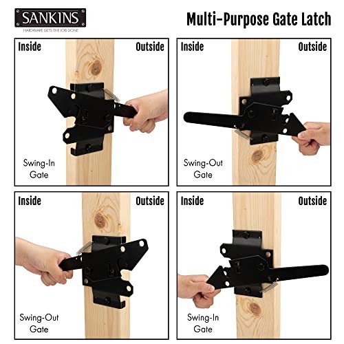Self-Locking Gate Latch Heavy Duty for Wooden Fence, Post Mount Automatic