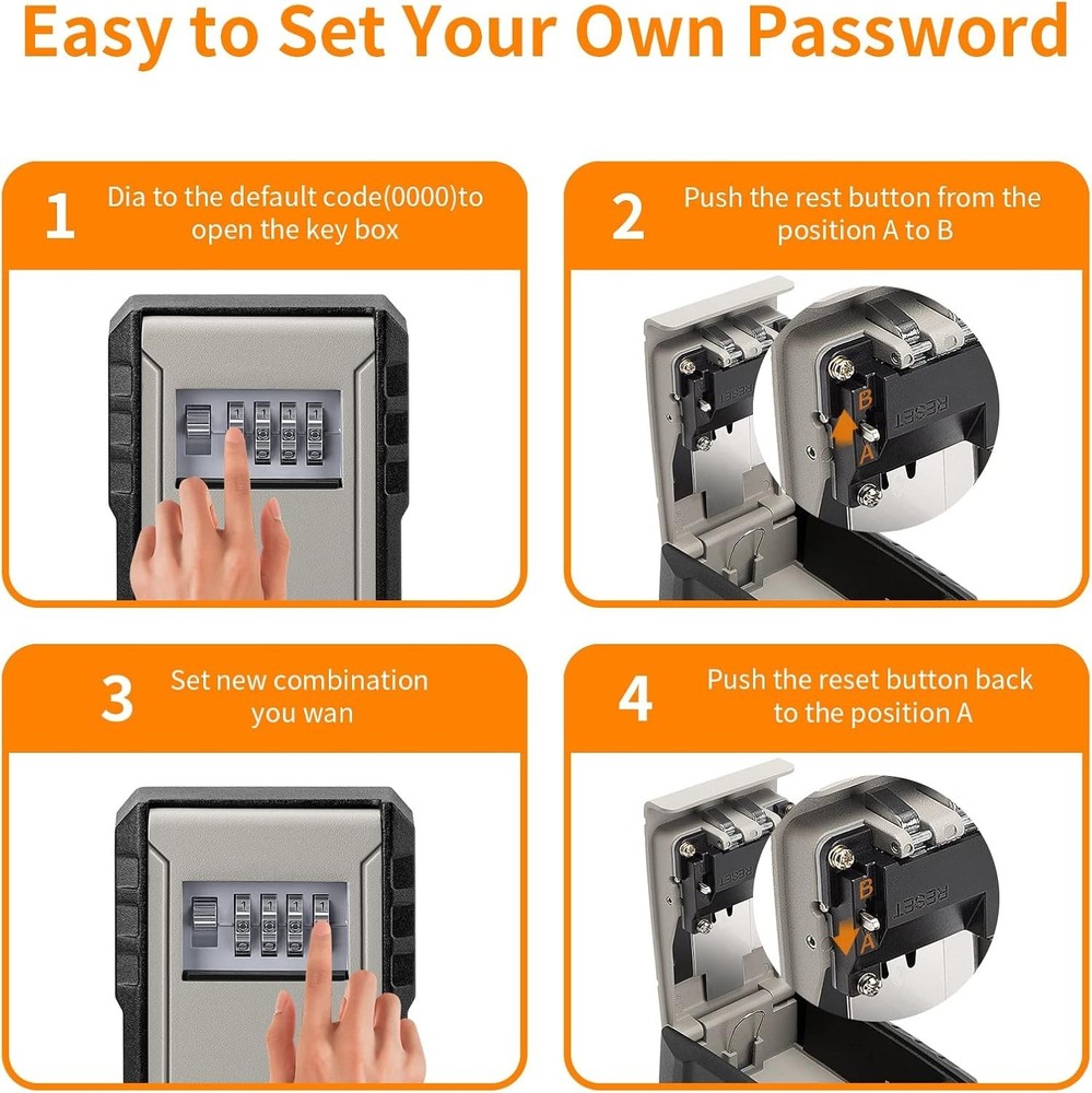 Extra Large Key Lock Box Weatherproof Wall Mount Key Safe Grey