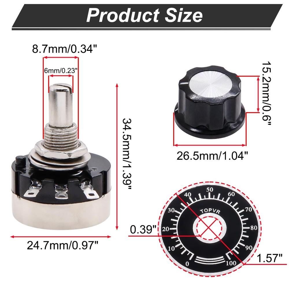 10k Ohm Rotary Potentiometer for Inverter Speed Control + Knobs & Dials