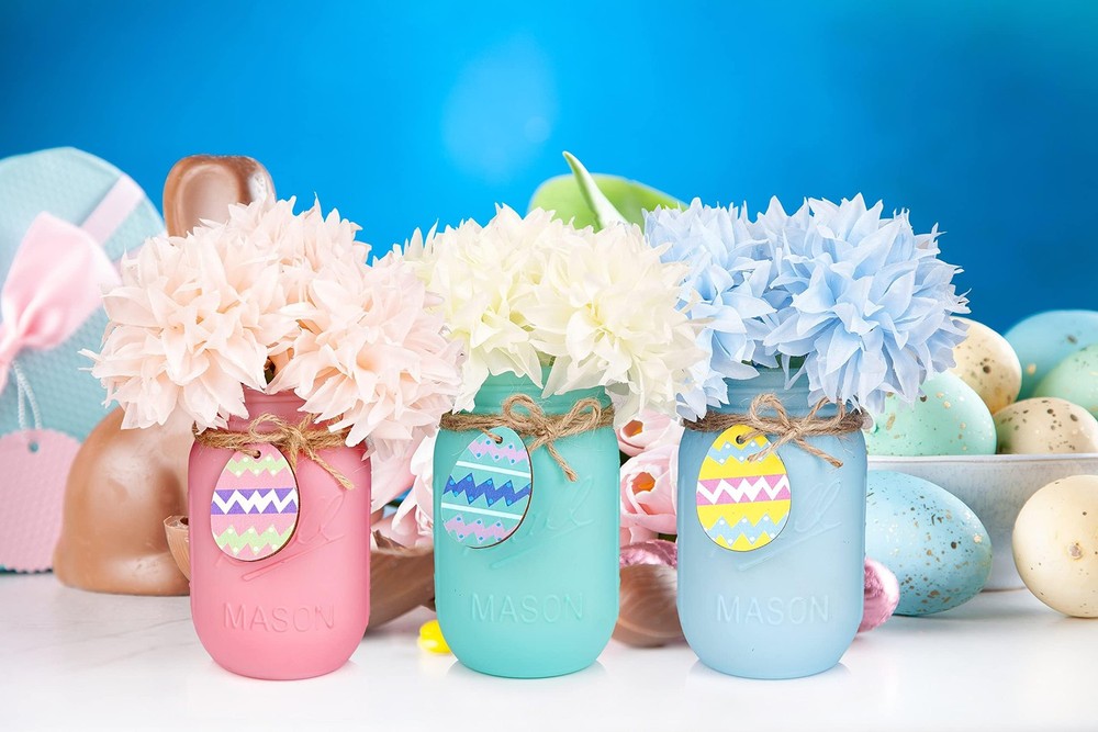 Easter Decorations, Easter Mason Jars Decoration, Easter Farmhouse Decor Dinn...