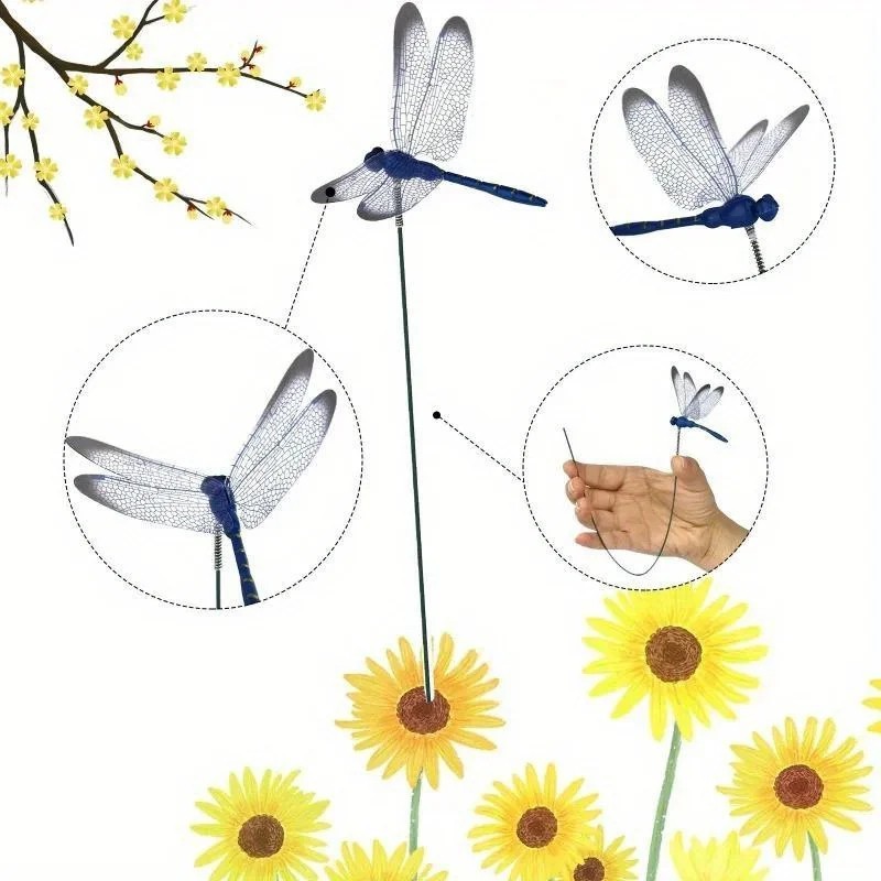 10 Pcs 3D Dragonfly Garden Decor Dragon Fly Garden Stakes Dragonflies Garden 10X