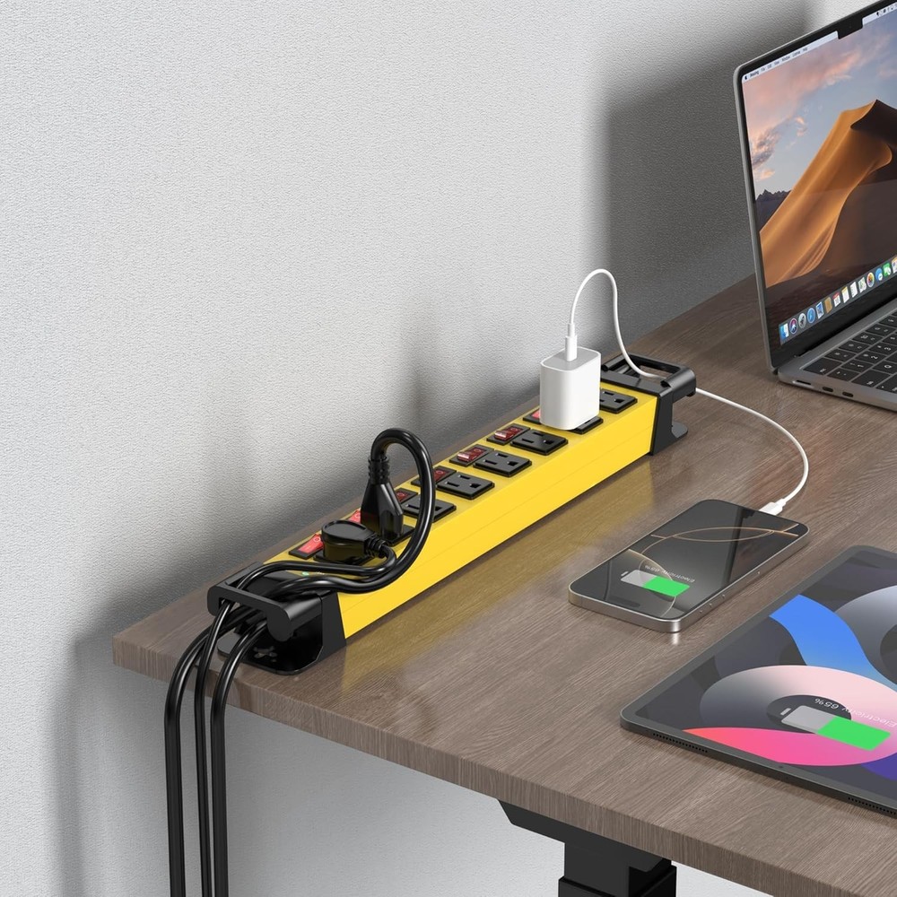 8 Outlet Surge Protector with Right Angle Plug & Cord Management for Workbench