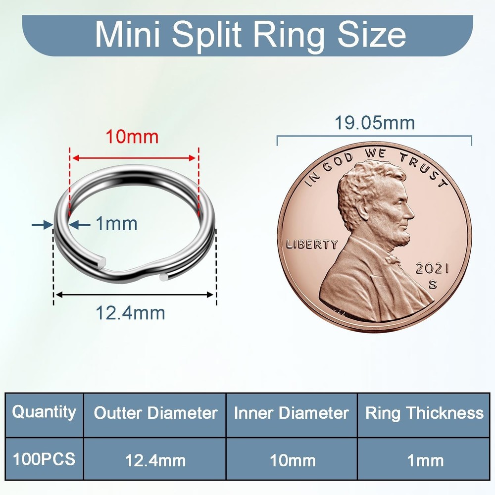 1/2" Small Split Key Rings Silver 100 pcs Double Loops Keyring Metal Mini for...