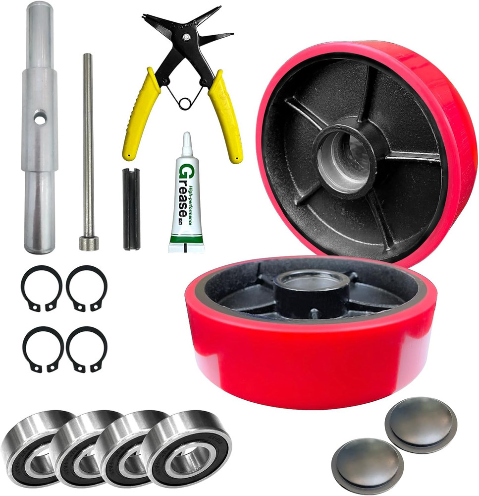 Pallet Jack Steer Wheel Set 7"x2" with Axle & Caps - Replacement Kit