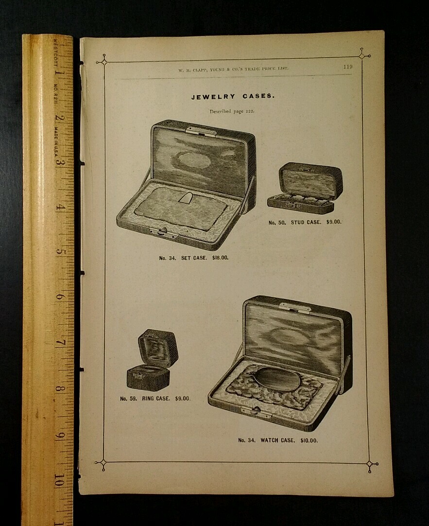 Jewelry Watch Cases 1881 Catalog Page Clapp Chicago Rare VHTF Etching 119