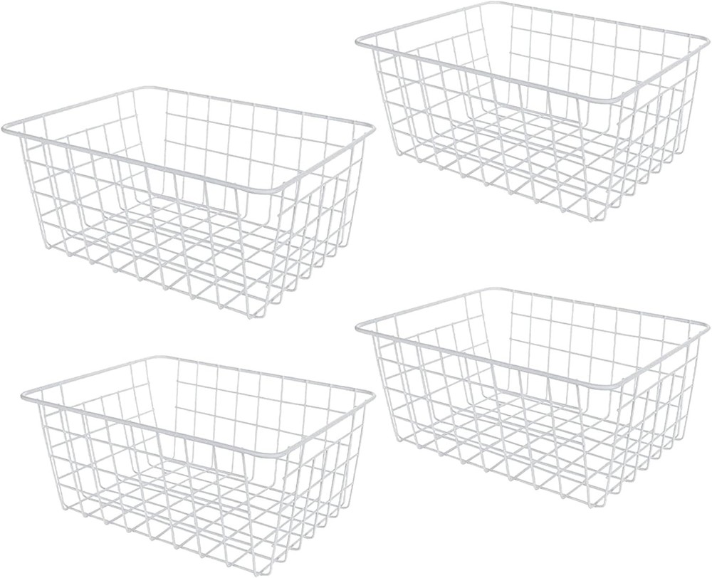 4 Pack Deep Freezer Organizer Bins Stackable Wire Basket for Organizing Metal Wi