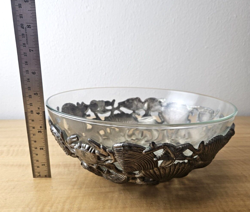 Godinger Silver Art, Co Seashell Bowl Set silver plated bowl and glass bowl 10"