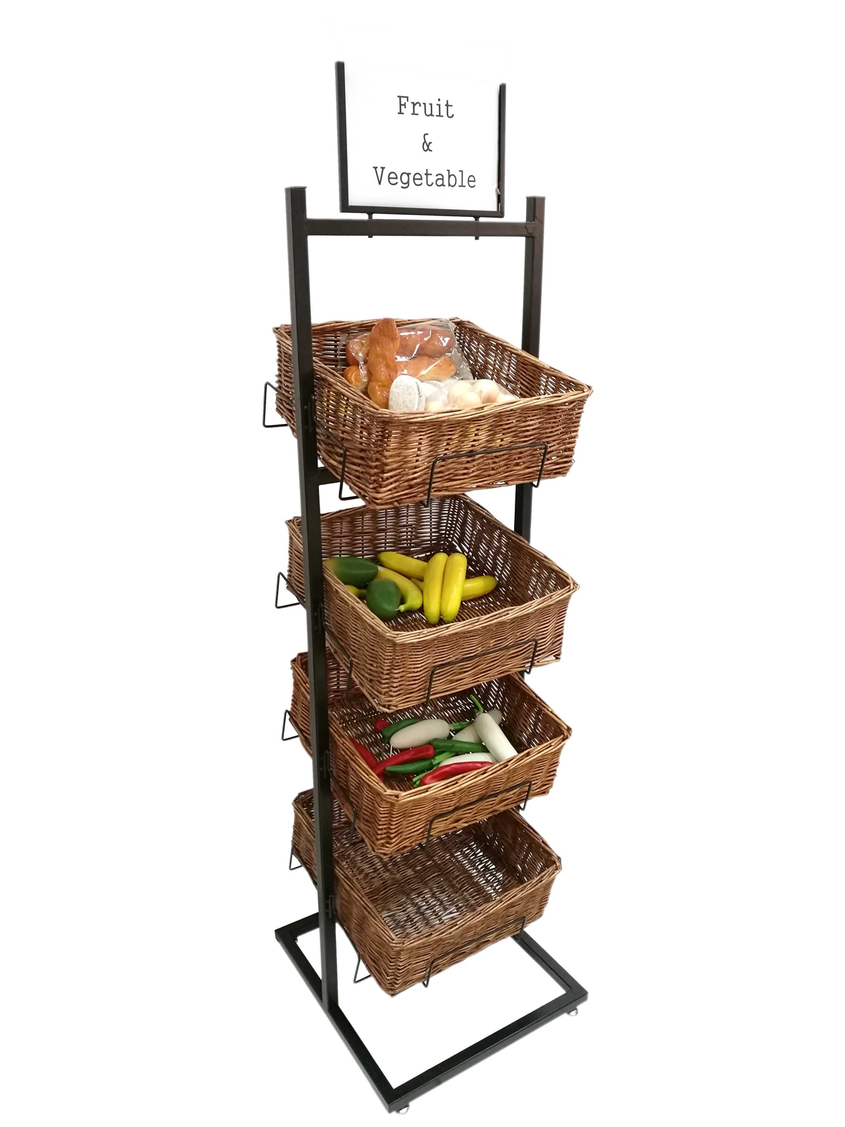 4 Tier Basket Stand Wicker Basket Bakery Rack Produce Stand Food Rack Fruit