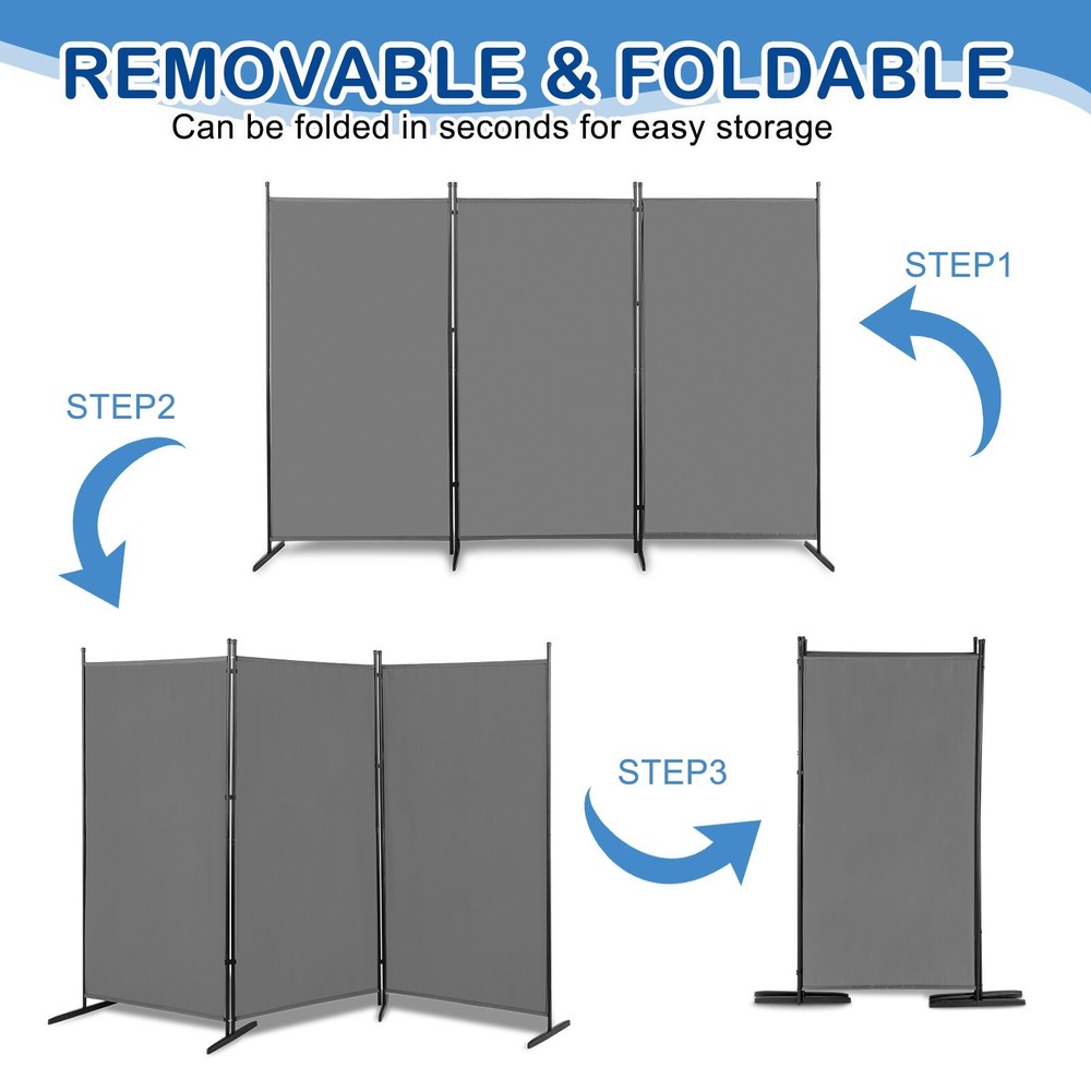 6FT Grey Trifold Polyester Cloth Plastic Foot Carbon Steel Frame Foldable Screen