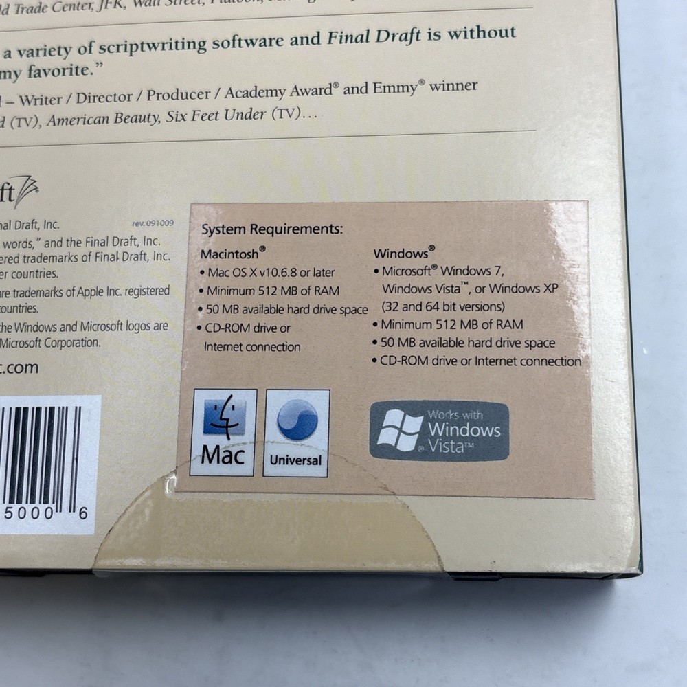 Final Draft Professional Scriptwriting Software Version 8 MAC Windows PC CD 2009