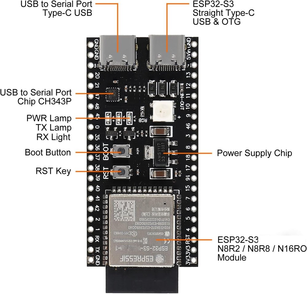 2PCS ESP32 ESP32-S3 Development Board Type-C WiFi+Bluetooth 2pcs N8R2