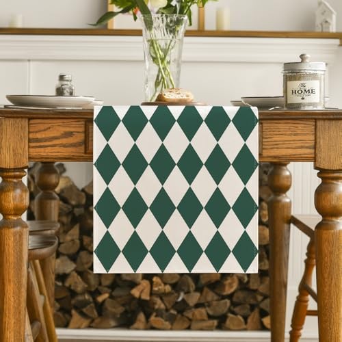 Diamond Plaid St. Patrick's Day Table Runner, 13" x 72", Table Runner Green