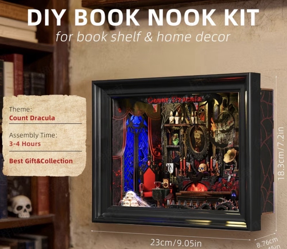 Fully Assembled Vampire Framed Shadow Box Lights Spooky Dracula Gift Diorama
