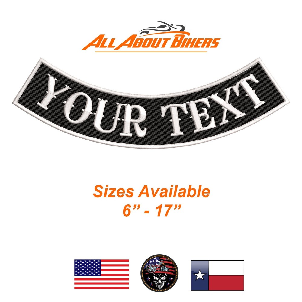14" Custom Embroidered Bottom Rocker Patch - - Sizes Available