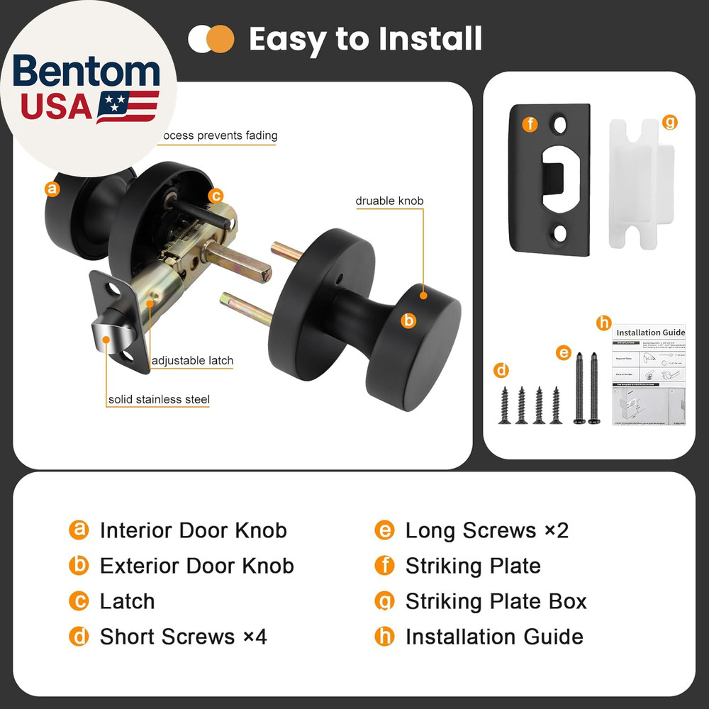 Black Door Knobs Interior, Zinc Alloy round Ball Matte Black Privacy Door Knobs