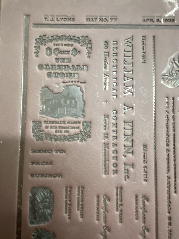 T. J. Lyons Type Border Sample Printing Matrix Plate 1959 Rare Letterpress