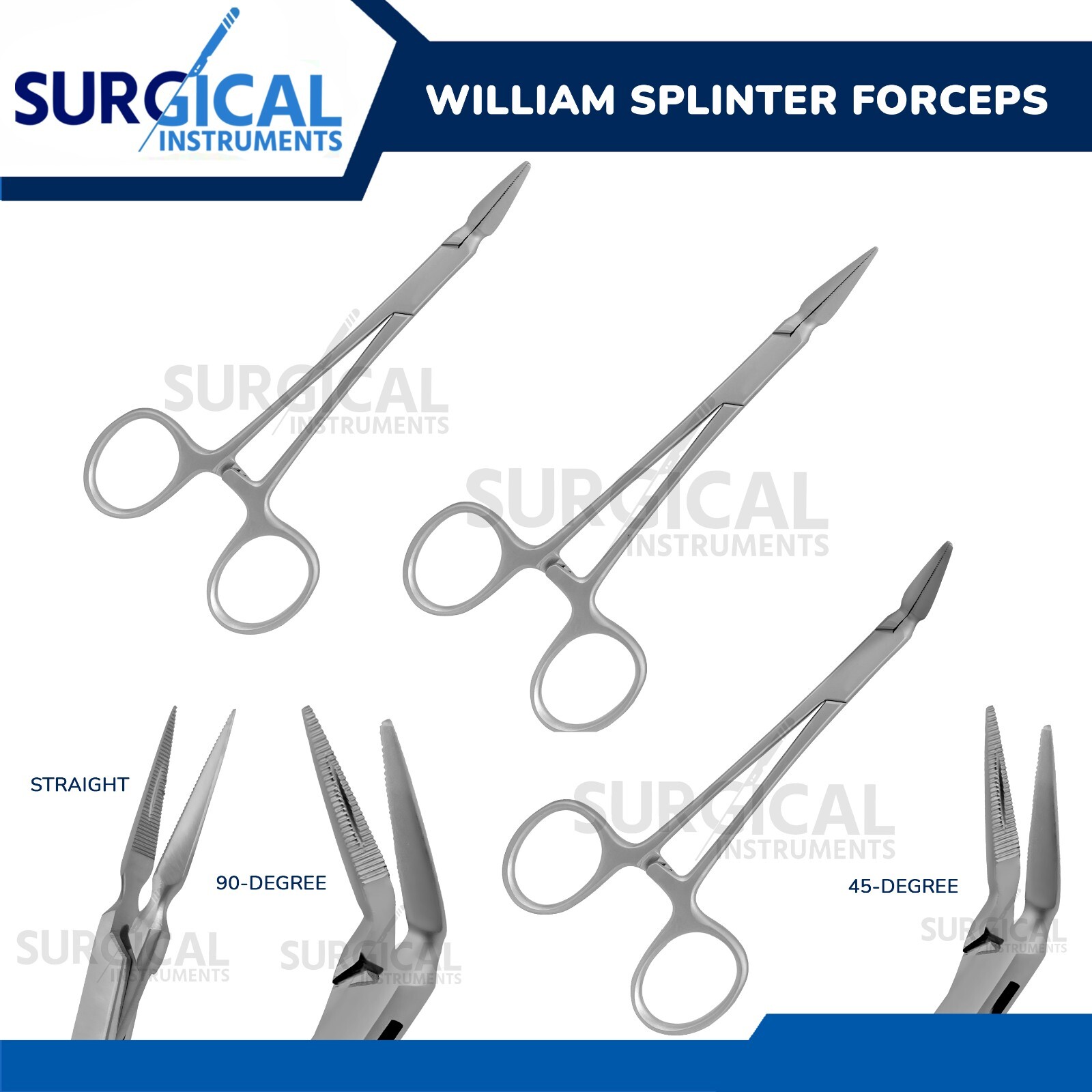 Stieglitz William Splinter Forceps Straight, 45°, & 90° Stainless Steel German G