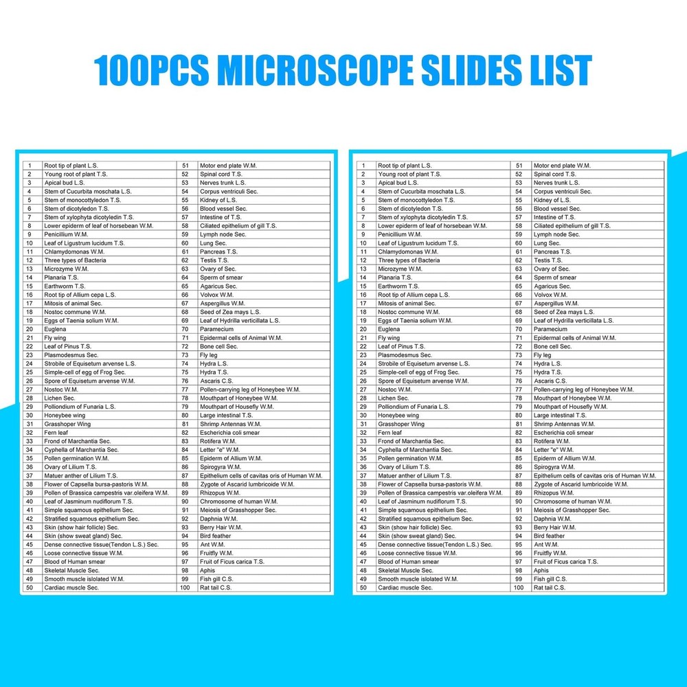 Microscope Slides, 100 Pcs Prepared Microscope Slides with Specimens for Kids...