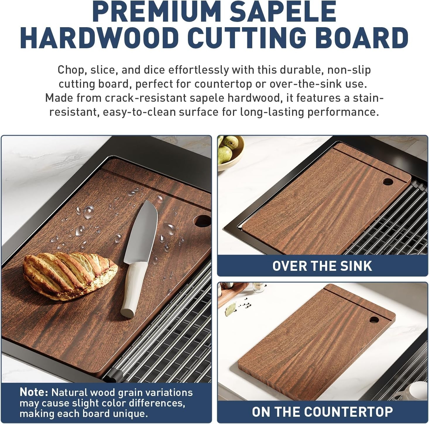 33"x22"x9" Drop in Kitchen Sink with Pull Down Spring Faucet, Single Bowl Sink