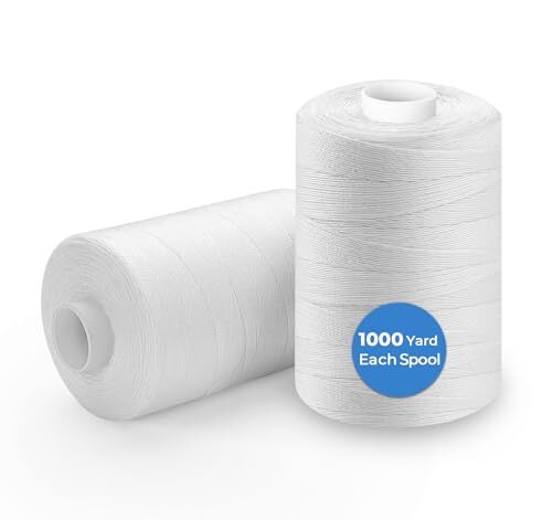 2PCS Thread for Sewing, 1000Yard White Sewing Thread, All Purpose Sewing