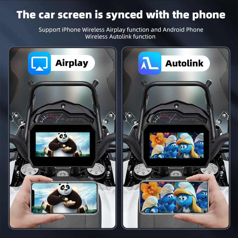 5"Universal Linux Motorcycle Navigation IP67 Wireless Carplay Dual Bluetooth HD