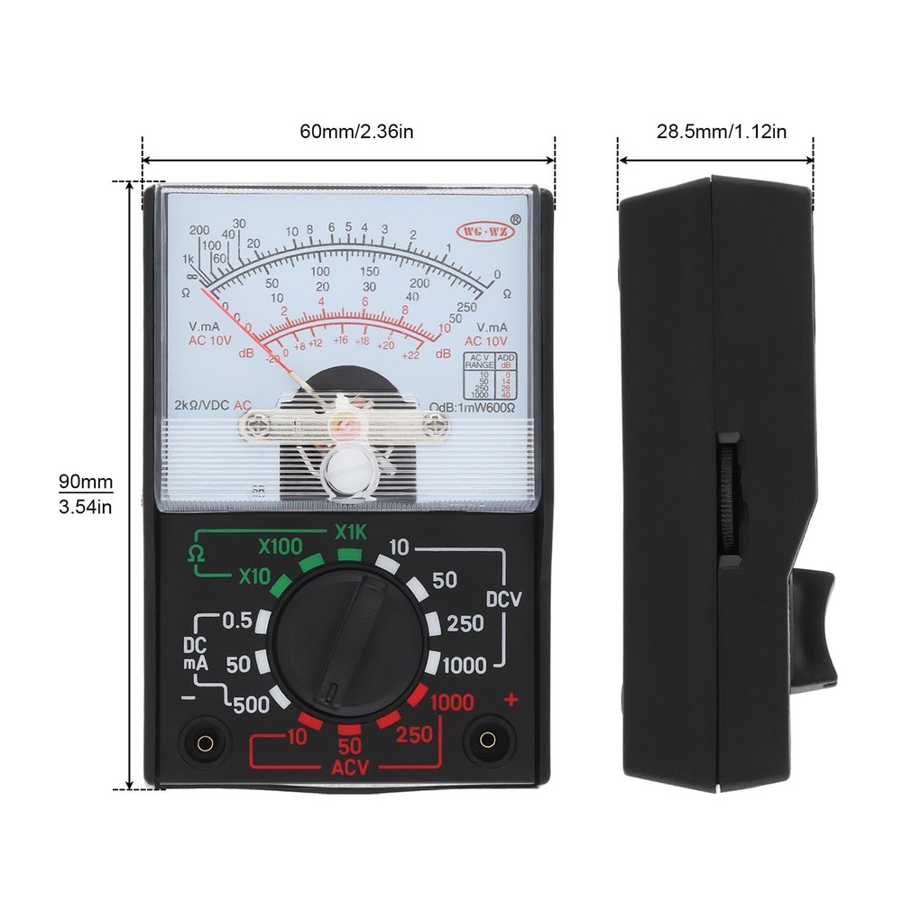 Smgda Analog Multimeter, AC/DC Volt 1000V Voltmeter Amp Ohm Black