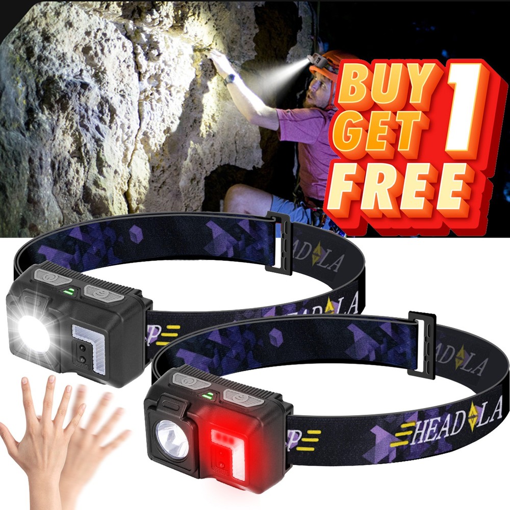 2x Super Bright LED Headlamp Rechargeable Motion Sensor COB Headlight Work Light