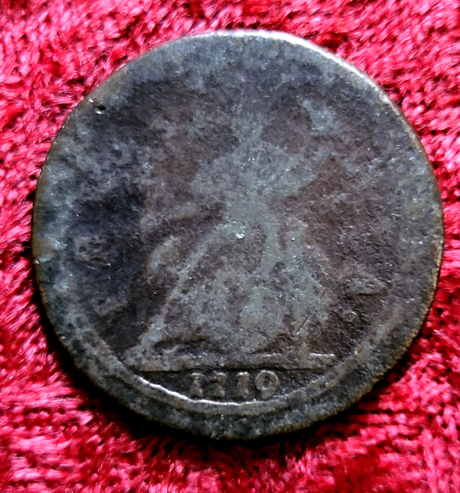 1719 George I Copper Half Penny - Circulated