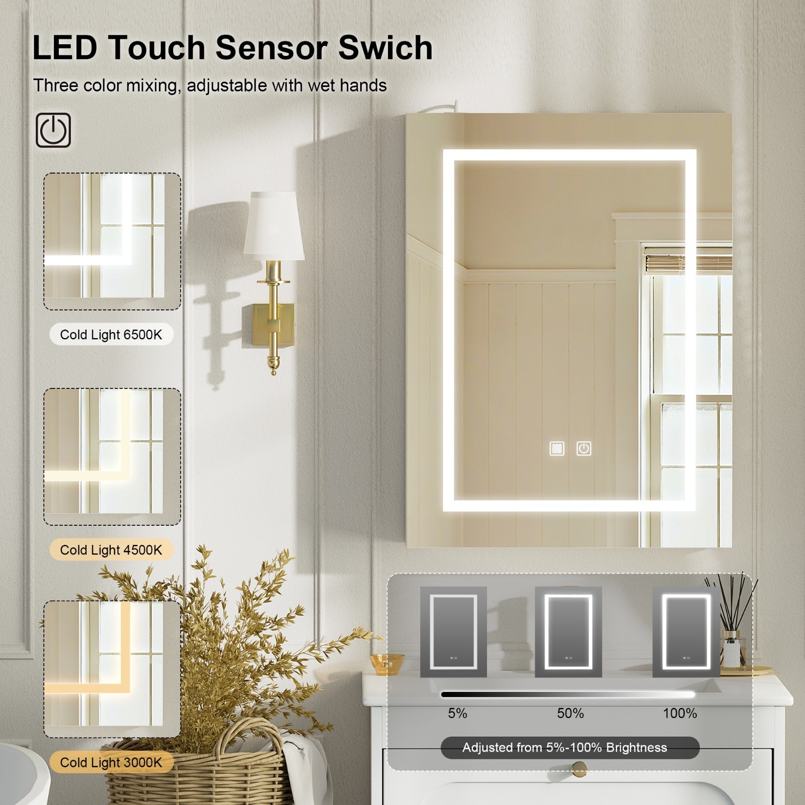 18x24inch Led Medicine Cabinet Bathroom Mirror Cabinet with Lights Anti-Fog New