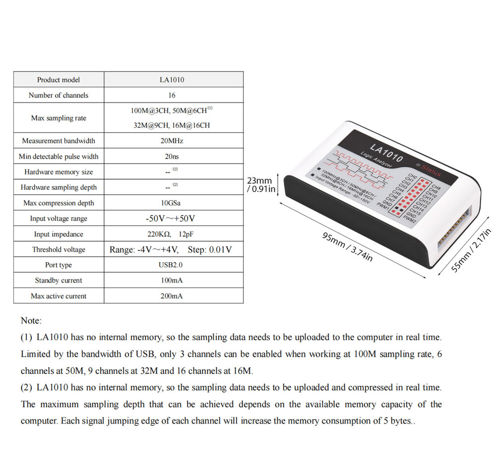 16 Channel Logic Analyzer USB 20 100MHz Sampling Rate for Electronics