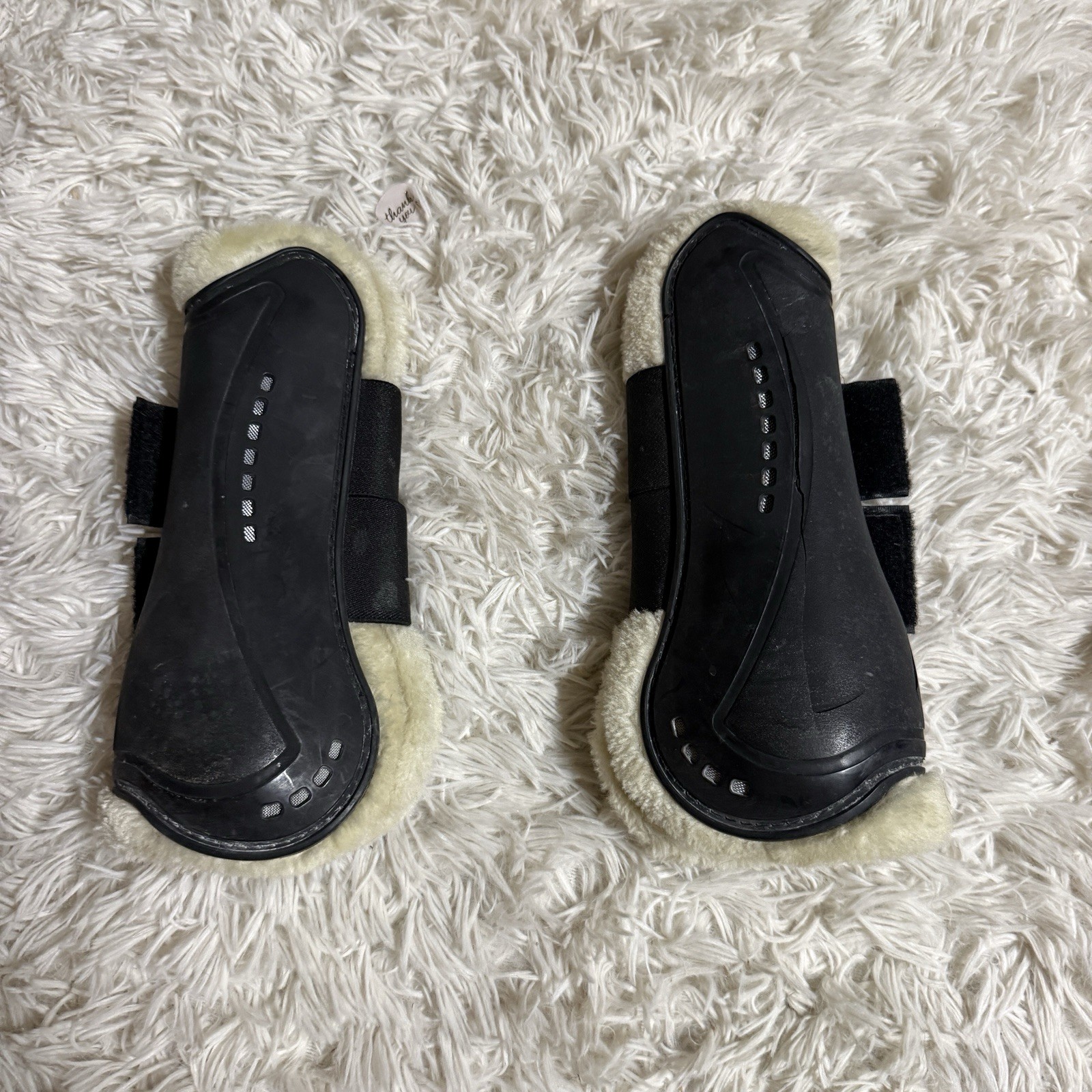 Full Size Black Sheepskin Covalliero Open Front Horseback Riding Jumping Boots